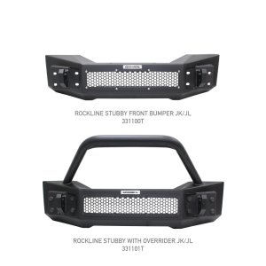 Jeep Wrangler Bumper - Front - Go Rhino - Rockline Front Stubby with Overrider - Textured Black - `07-`20